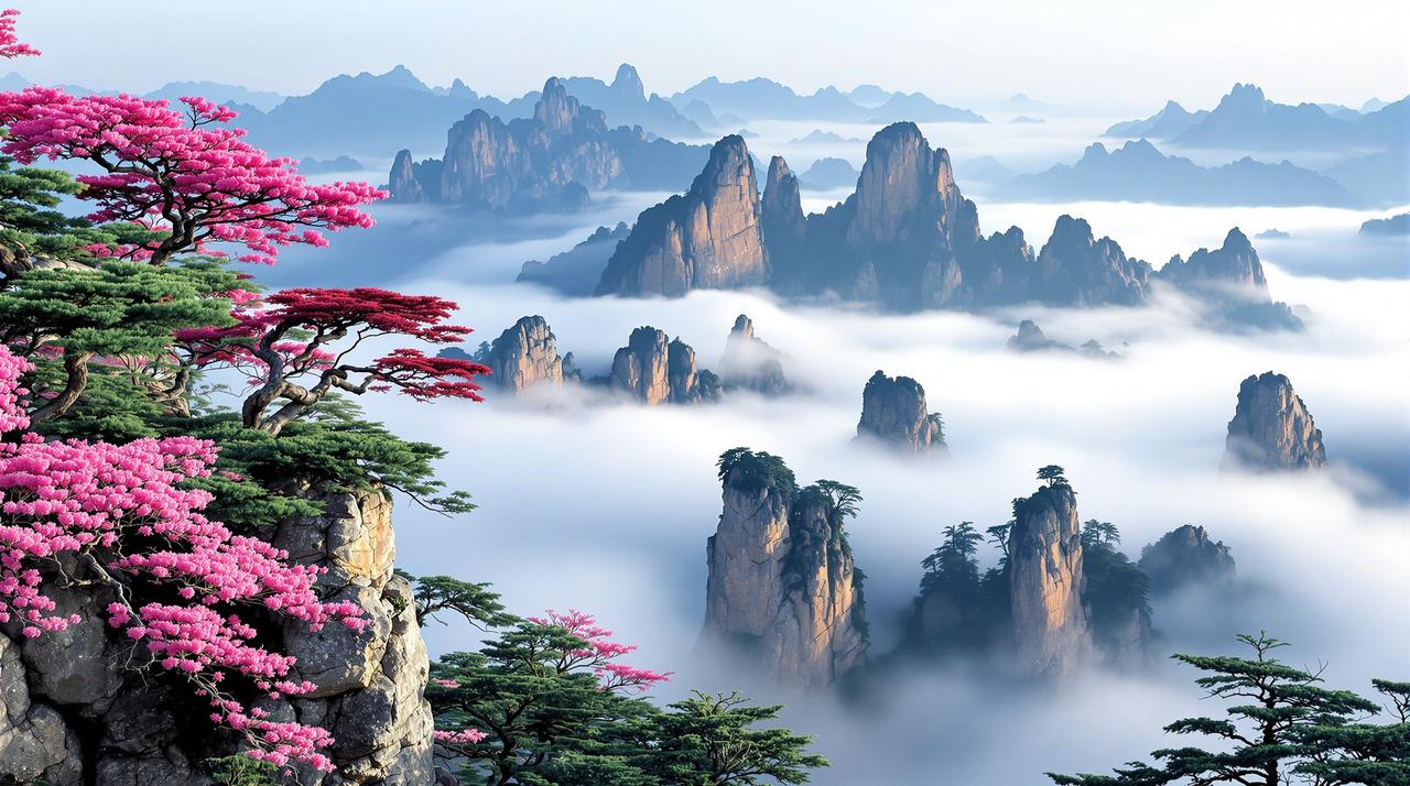 西瓜视频 - 安徽黄山杜鹃花与奇松怪石