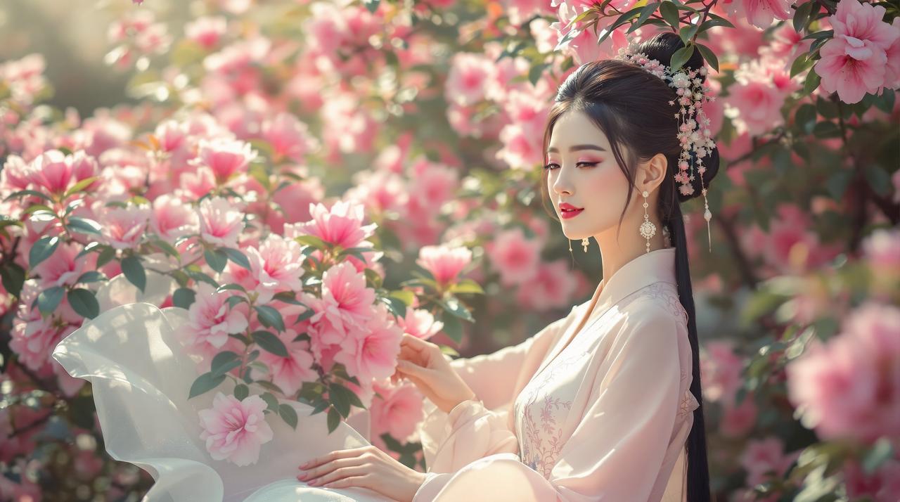 西瓜视频 - 杜鹃花主题汉服人像摄影