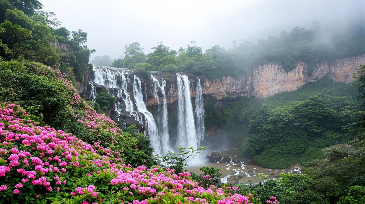 西瓜视频 - 江西庐山杜鹃花海与瀑布同框