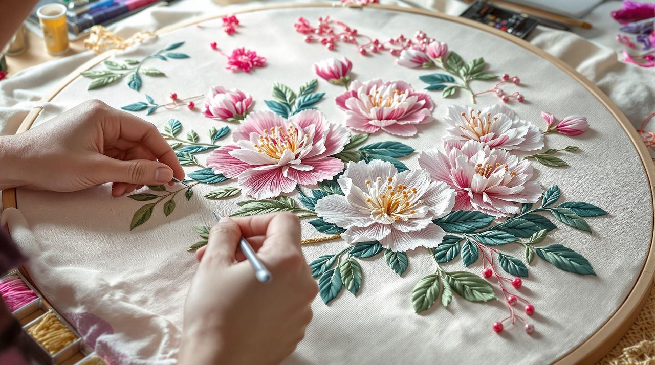 西瓜视频合集 - 杜鹃花与刺绣：指尖上的花艺