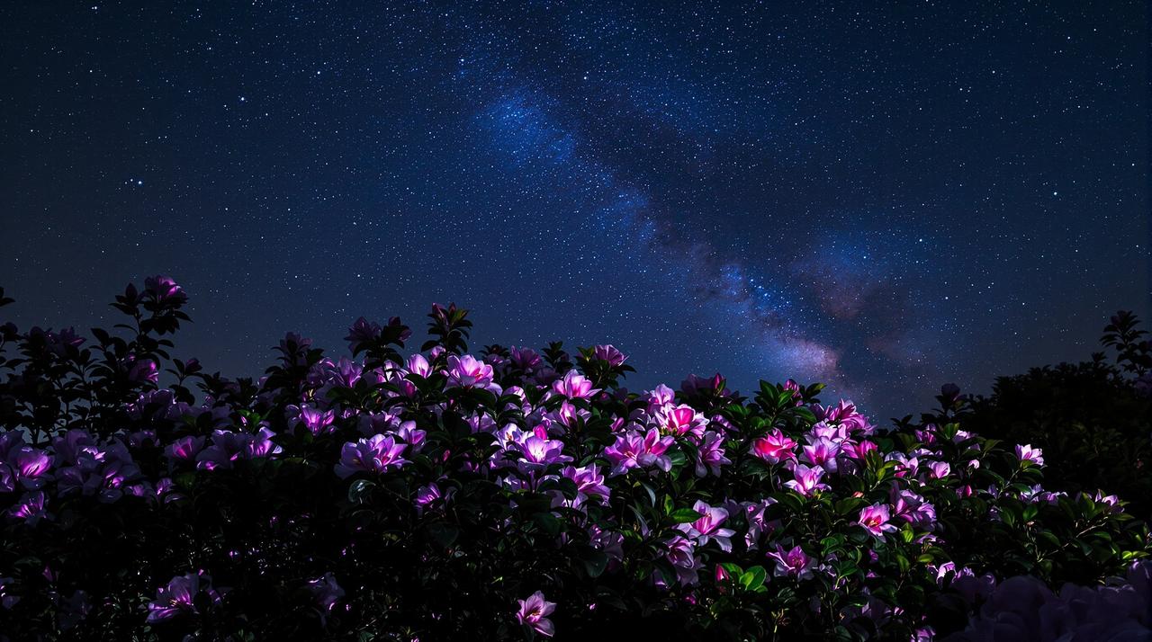 西瓜视频 - 杜鹃花夜间摄影：星空下的花语