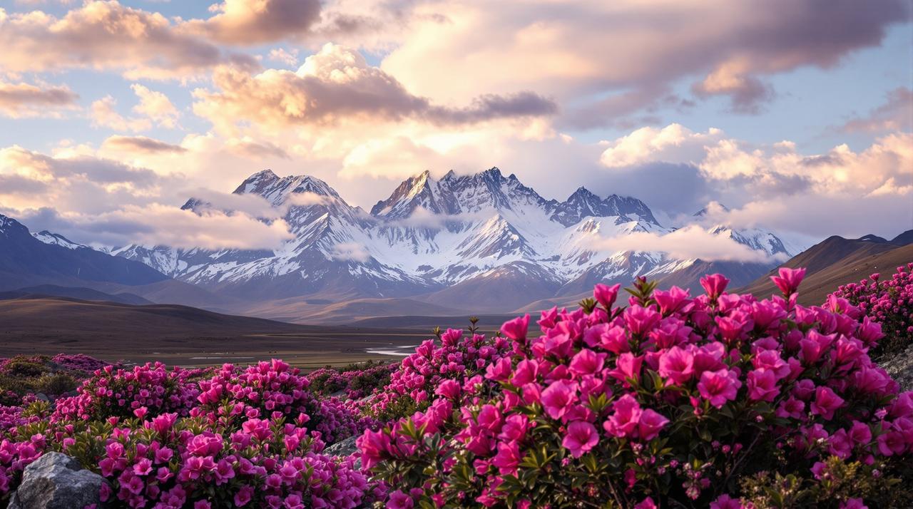 西瓜视频 - 西藏林芝杜鹃花与雪山同框绝景