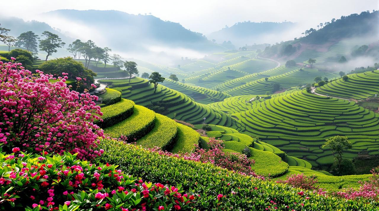 西瓜视频 - 福建武夷山杜鹃花与茶园共生之美